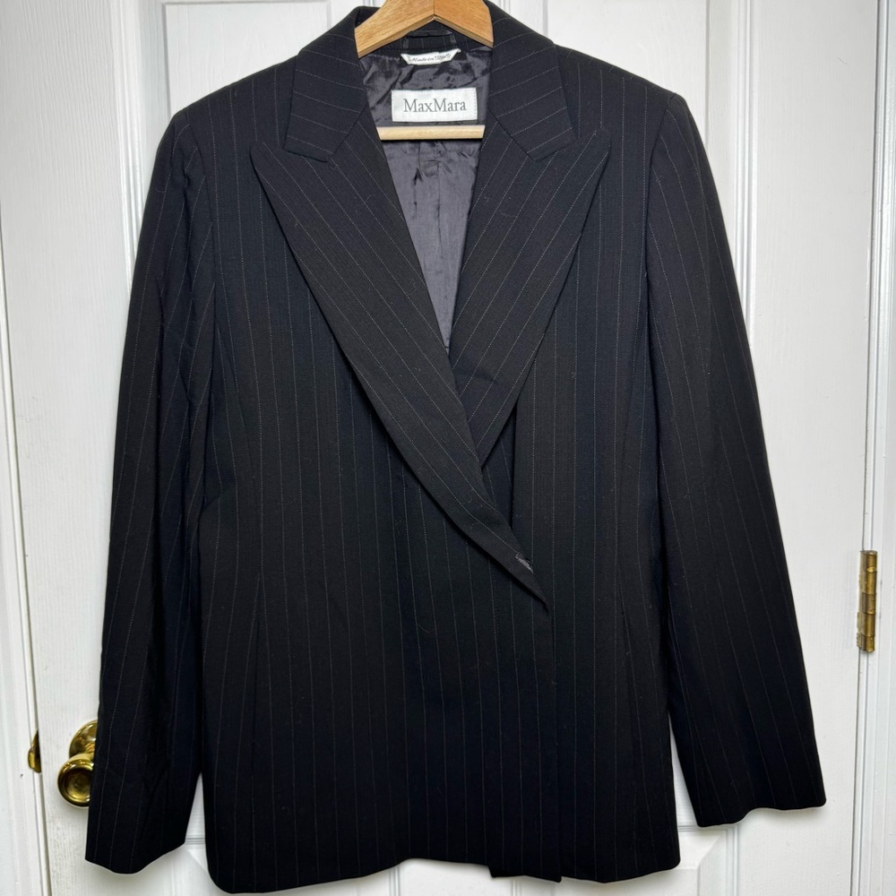 Max Mara Italy Sz 8 Classic Pinstriped Blazer Angora Wool Blend 1-button Jacket